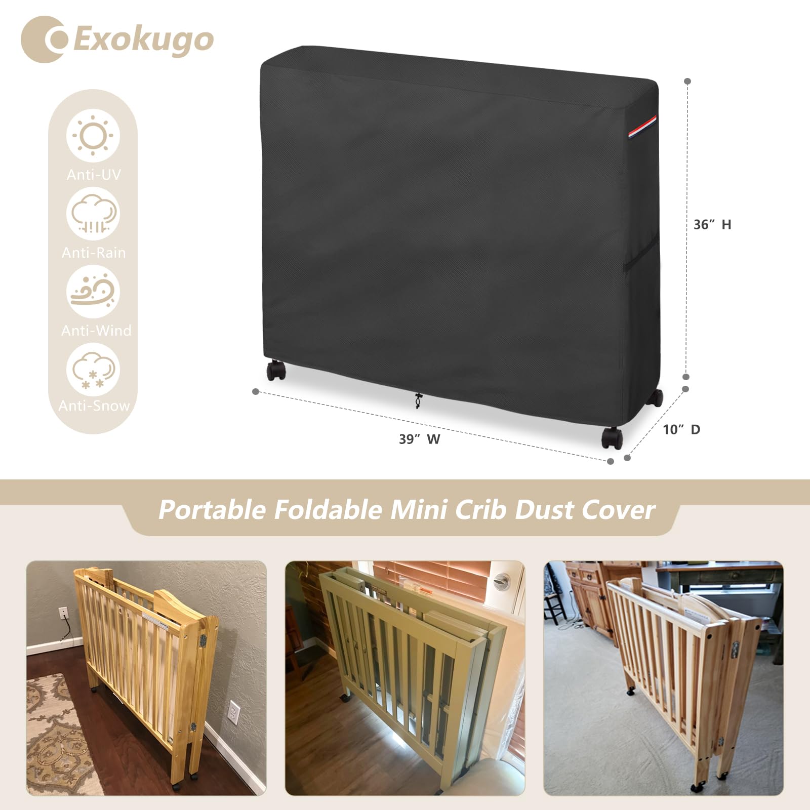 Dual carry handles simplify moving the covered crib between rooms.