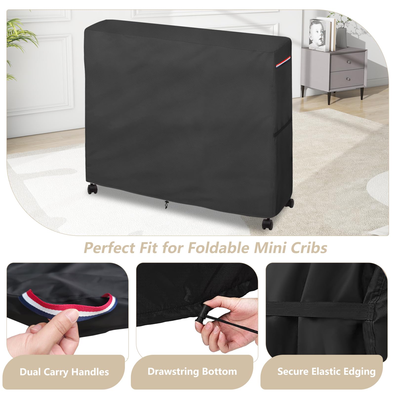 Wavecover demonstrates easy mobility of a covered crib.