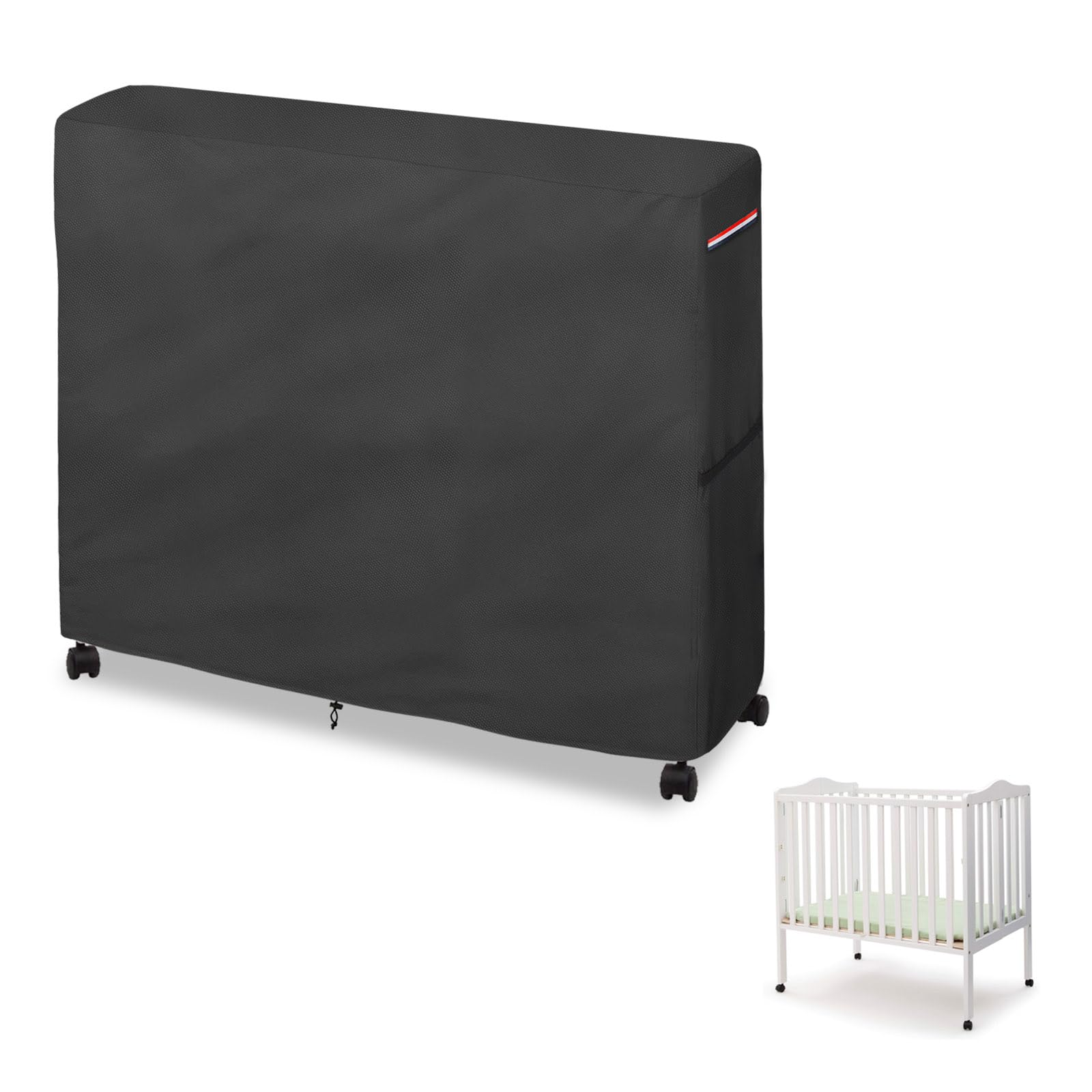 Wavecover crib cover fits foldable mini crib with snug elastic edge.