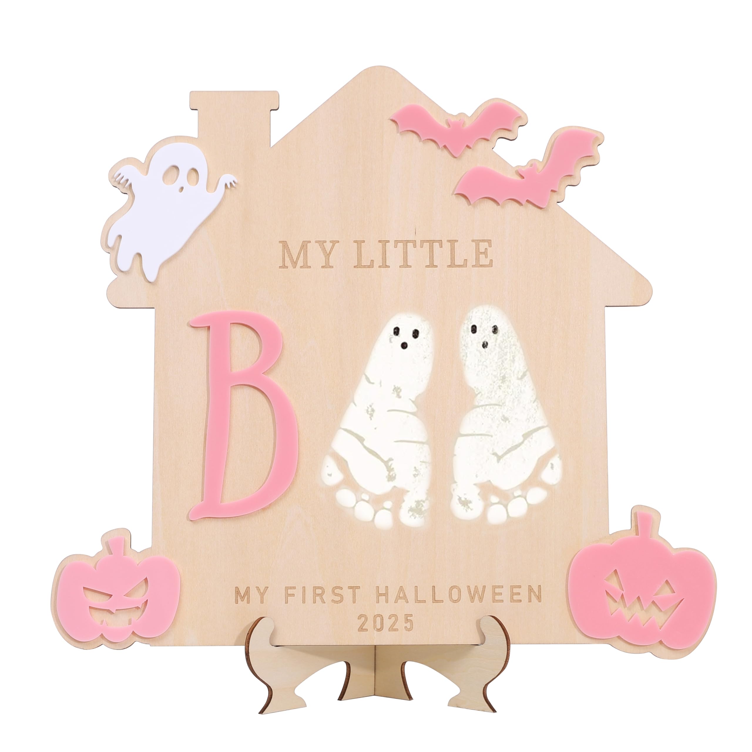 WAWUO My Little Boo Footprint Sign front view for a keepsake display.