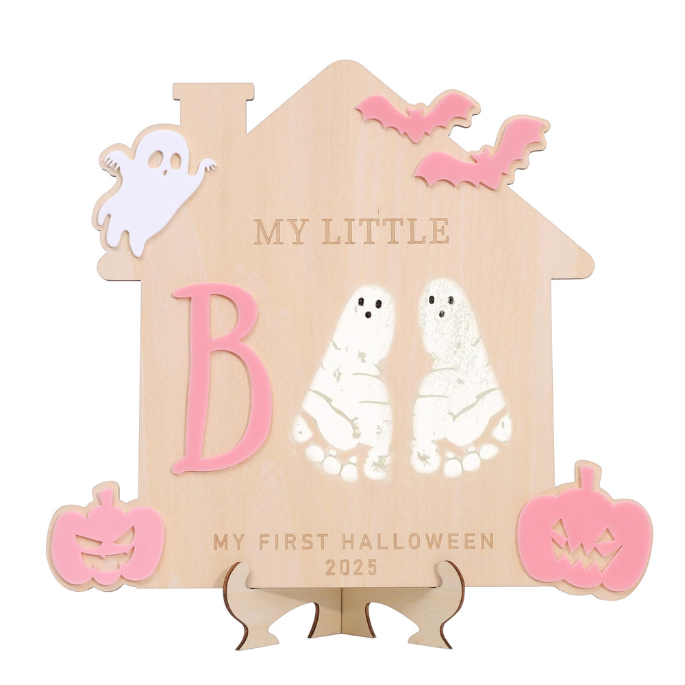 WAWUO My Little Boo Footprint Sign front view for a keepsake display.