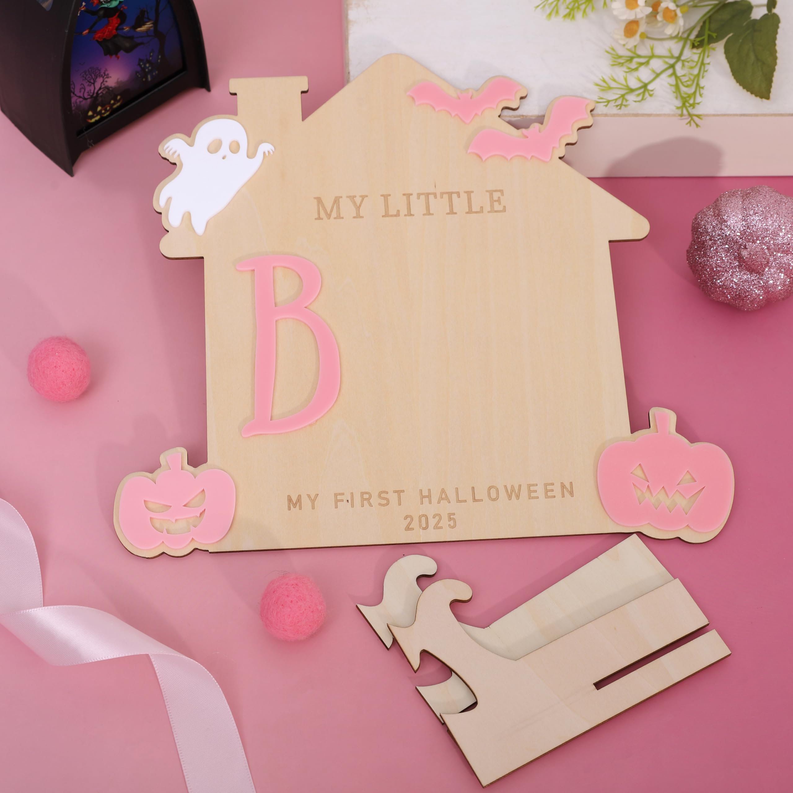 WAWUO My Little Boo Sign keepsake for baby's milestones.