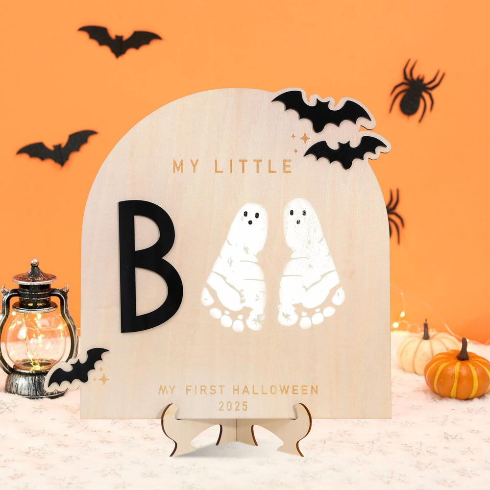WAWUO Halloween kids craft in natural wood for family photos