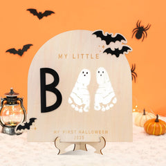 WAWUO Halloween kids craft in natural wood for family photos