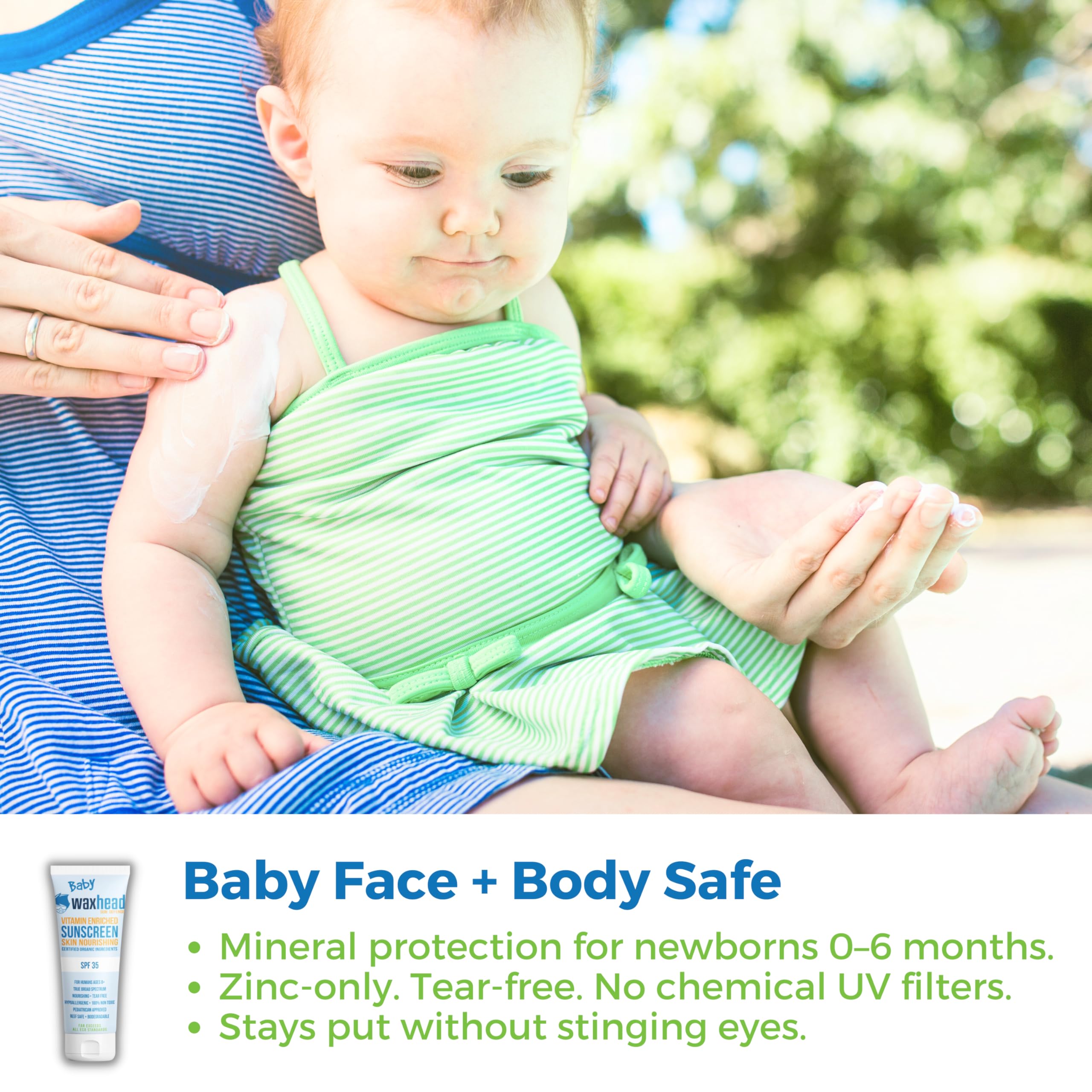 Waxhead Baby Sunscreen bottle with tear-free design for sensitive eyes
