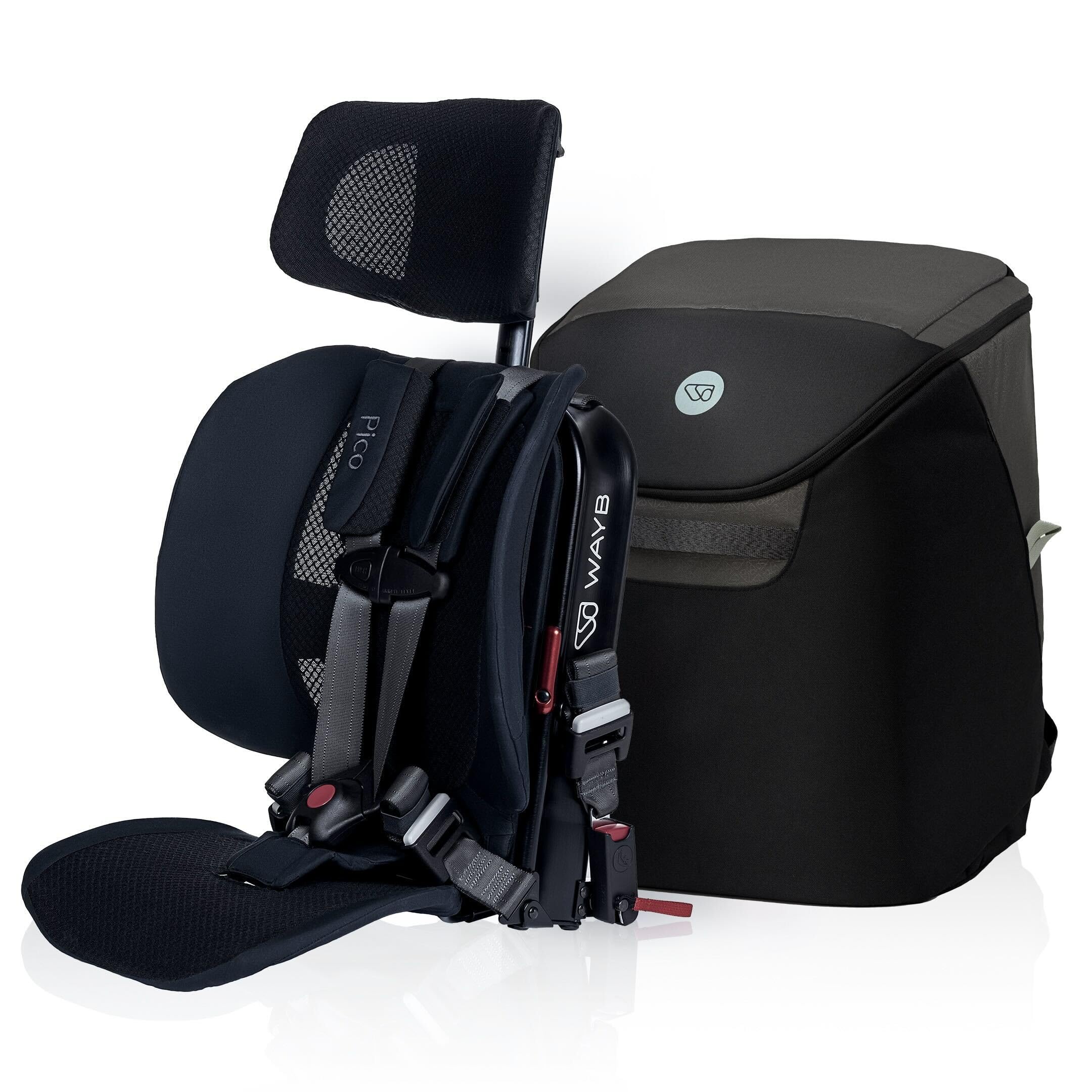 WayB Pico travel seat expanded for easy use on planes and rideshares