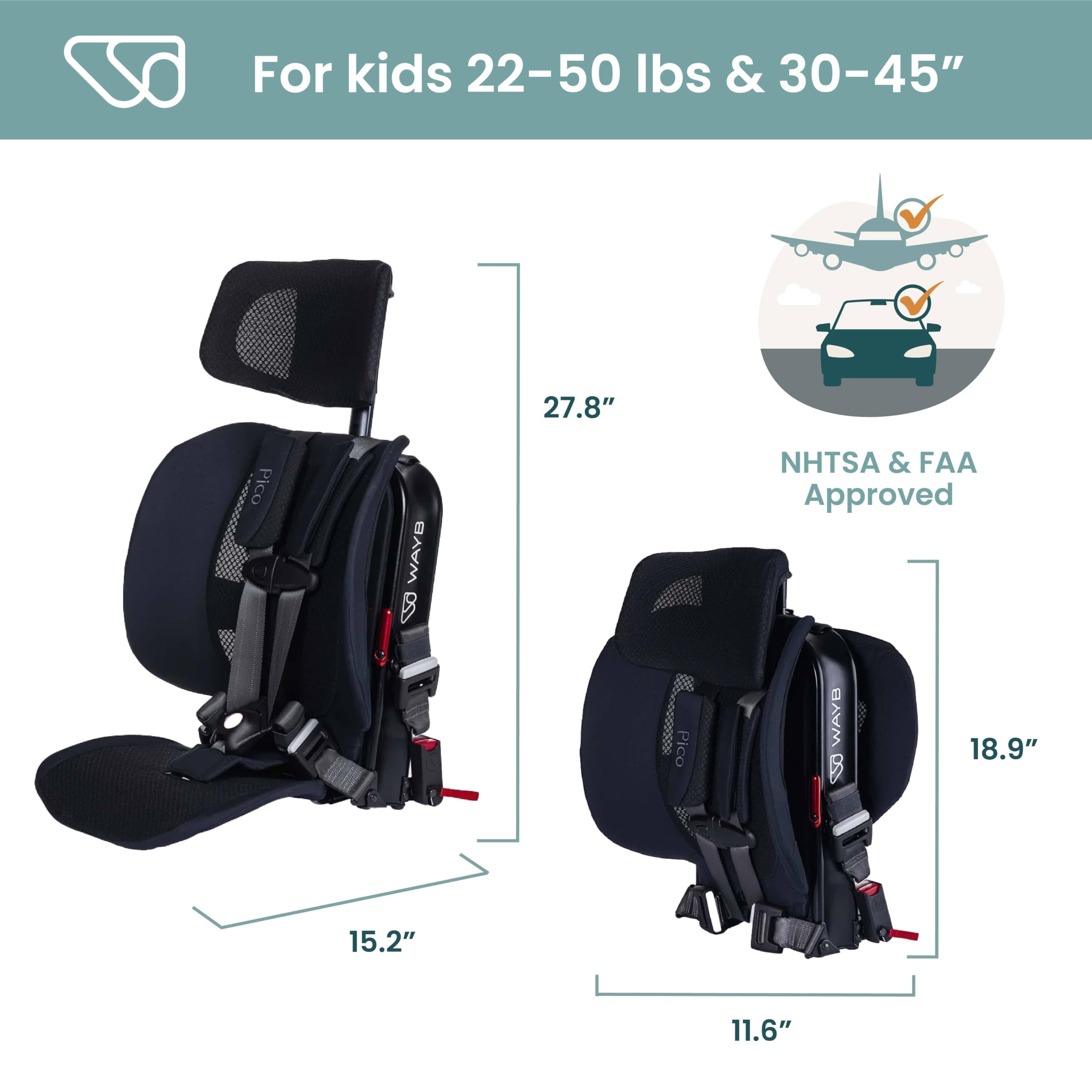 WayB Pico travel seat folded compactly for overhead bin storage
