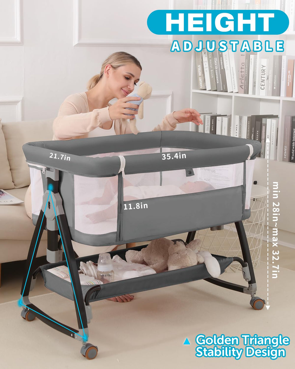Wayfong Baby Bassinet features breathable mesh for air flow and visibility.
