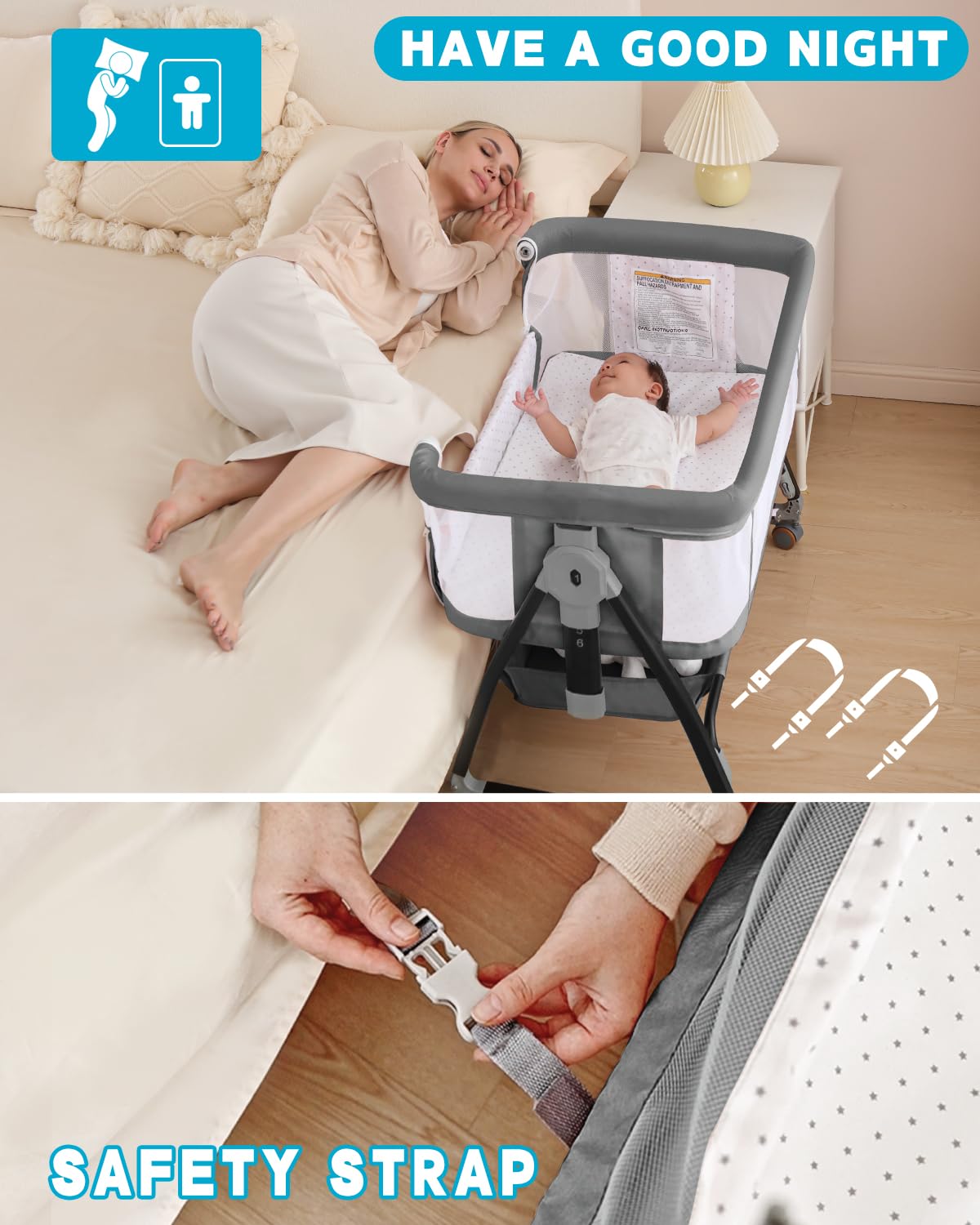 Wayfong Baby Bassinet incline mode supports comfortable feeding positions.