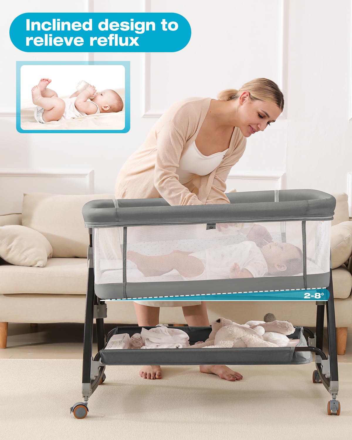 Wayfong Baby Bassinet includes mosquito net for protected sleep.