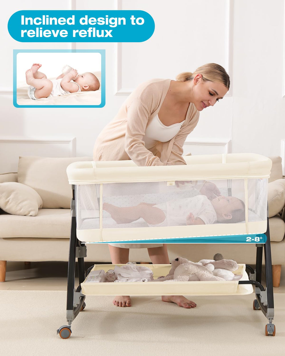 Wayfong bassinet with breathable mesh for easy baby visibility.