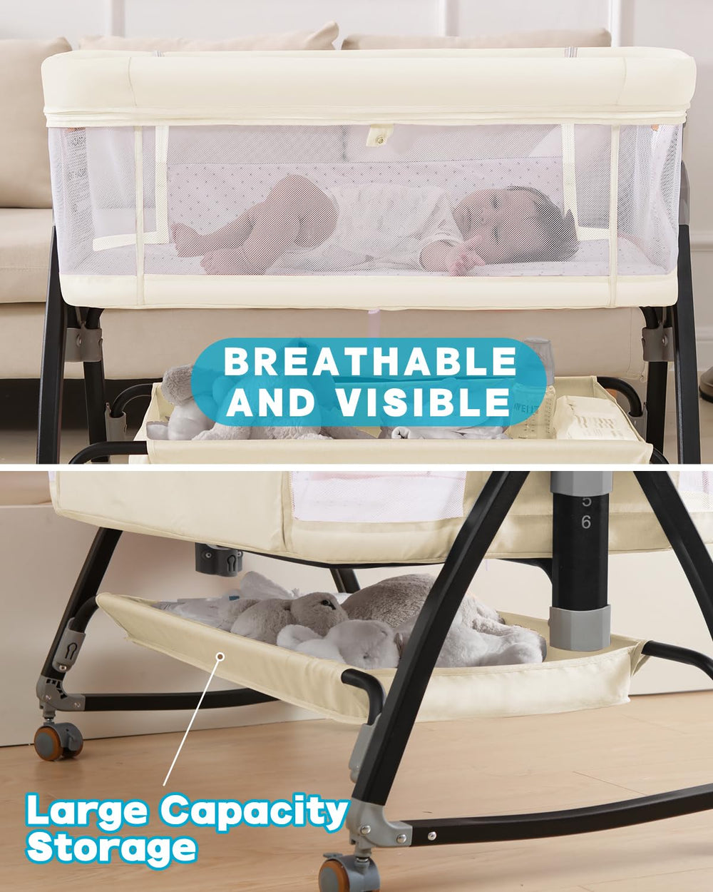 Wayfong 6-height adjustable bassinet for versatile bedside setup.