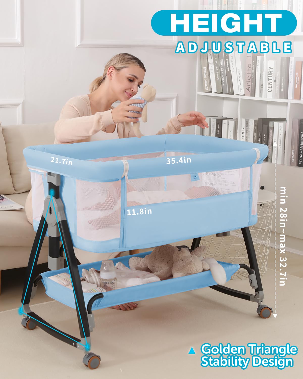 Wayfong bassinet six-height adjustment fits most beds for convenient bedside setup.