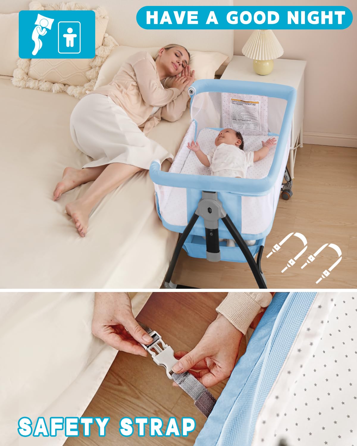 Wayfong bassinet safety triangle structure provides sturdy, stable support.