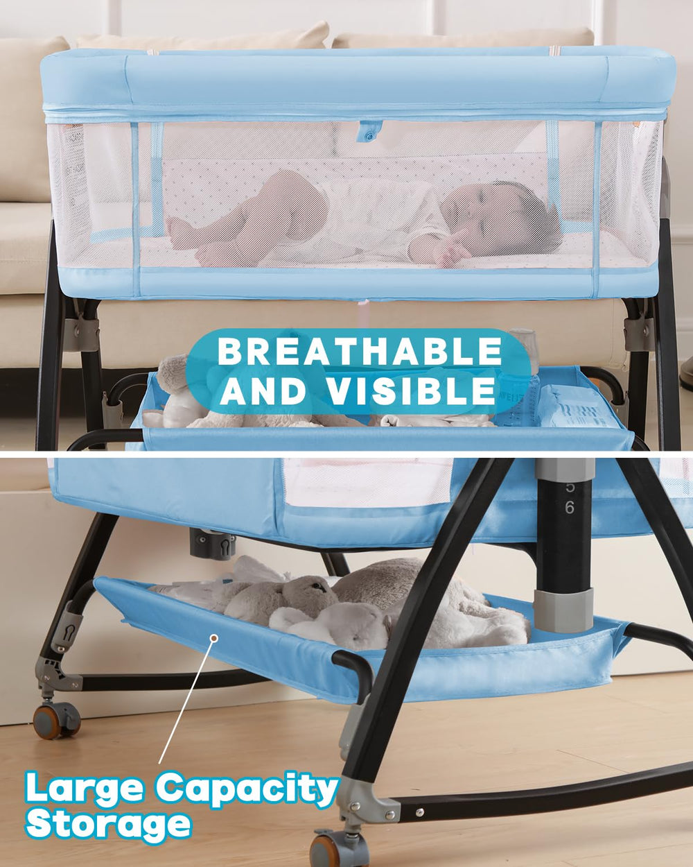 Wayfong bassinet storage basket keeps diapers and essentials close at hand.