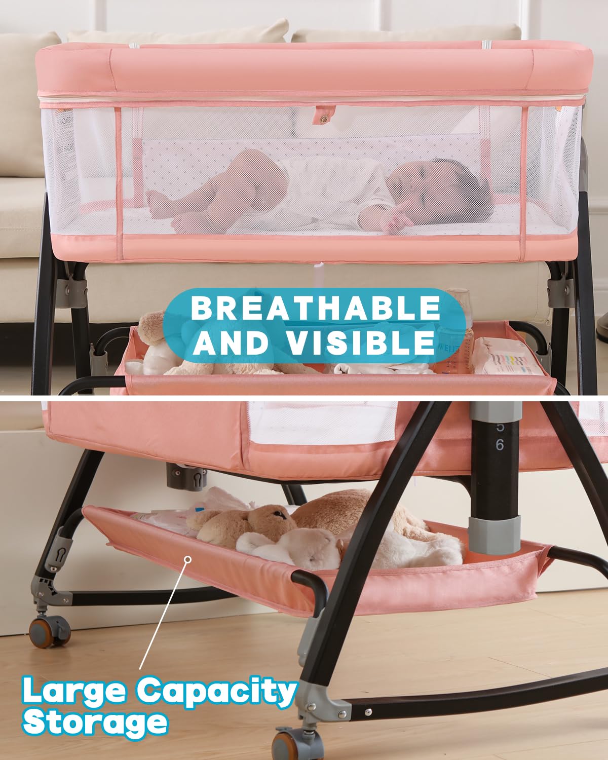 Wayfong storage basket keeps diapers and outfits within reach.
