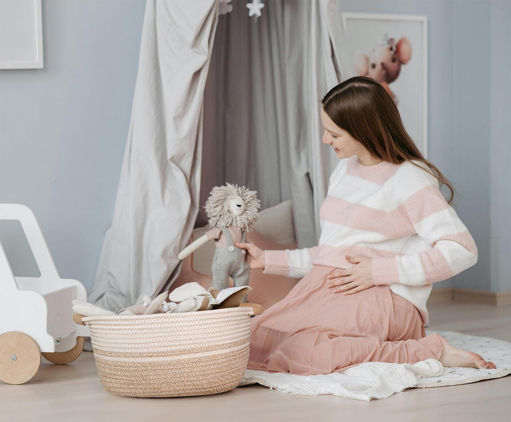 Wcro basket holding towels in bathroom for tidy storage