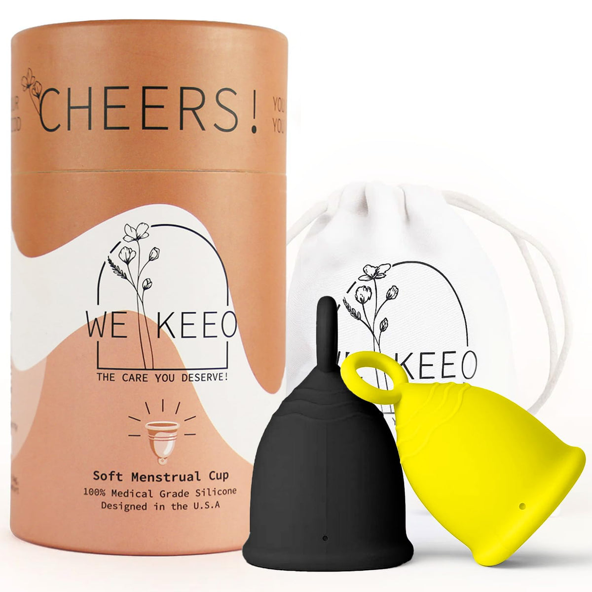 WE KEEO menstrual cup soft silicone for comfortable all-day wear.