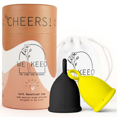 WE KEEO menstrual cup soft silicone for comfortable all-day wear.