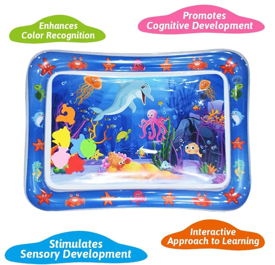 We R Kids tummy time mat includes five floating toys to encourage hands-on play.