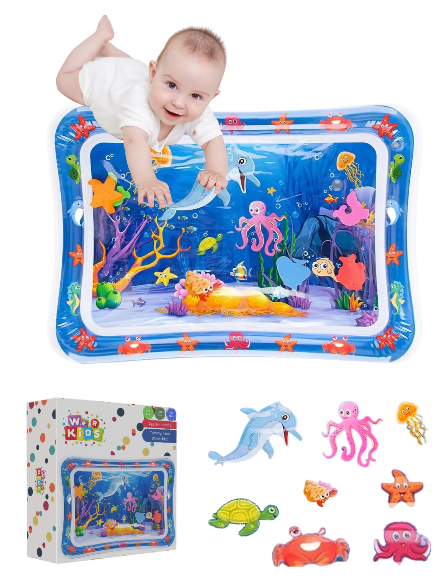 We R Kids tummy time mat features an underwater ocean pattern for engaging sensory exploration.