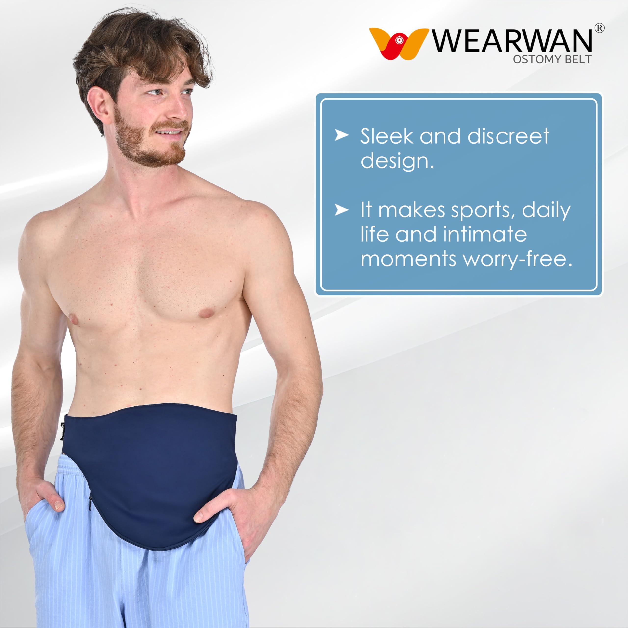 WearWan Ostomy Belt features an adjustable strap for a personalized fit.