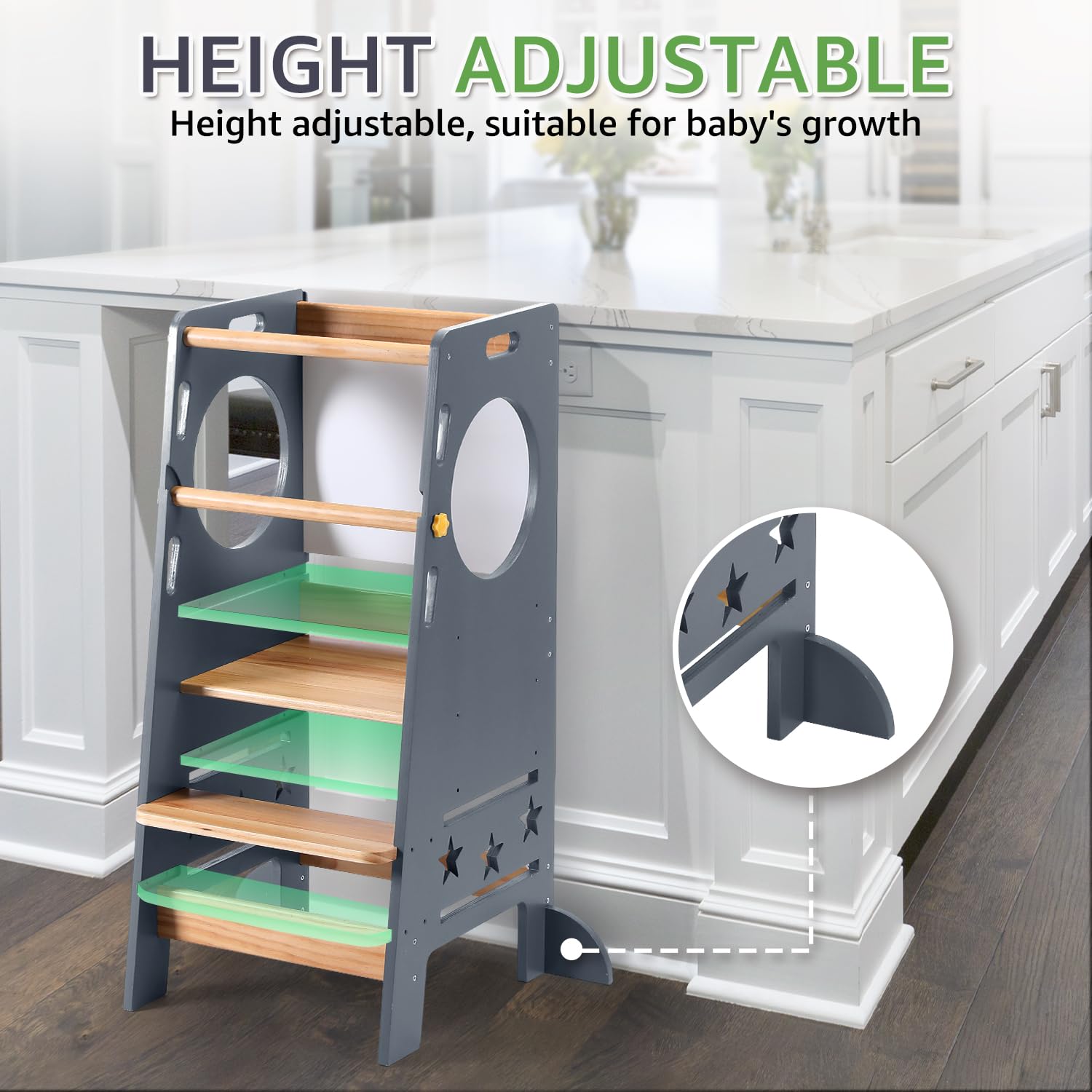WeaveWiz Toddler Tower at 12 inch height enables early reaching and independent tasks.