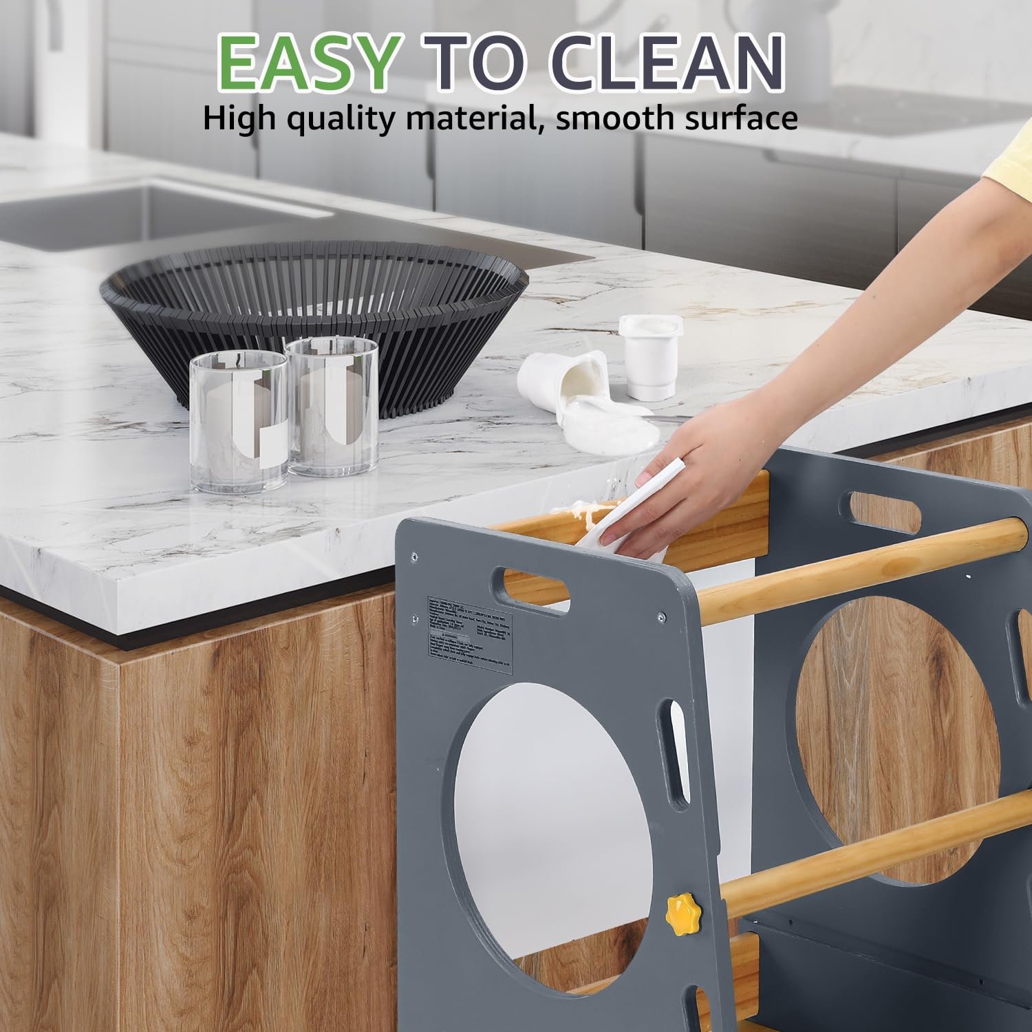 WeaveWiz Toddler Tower at 16 inch height supports mid height kitchen activities.