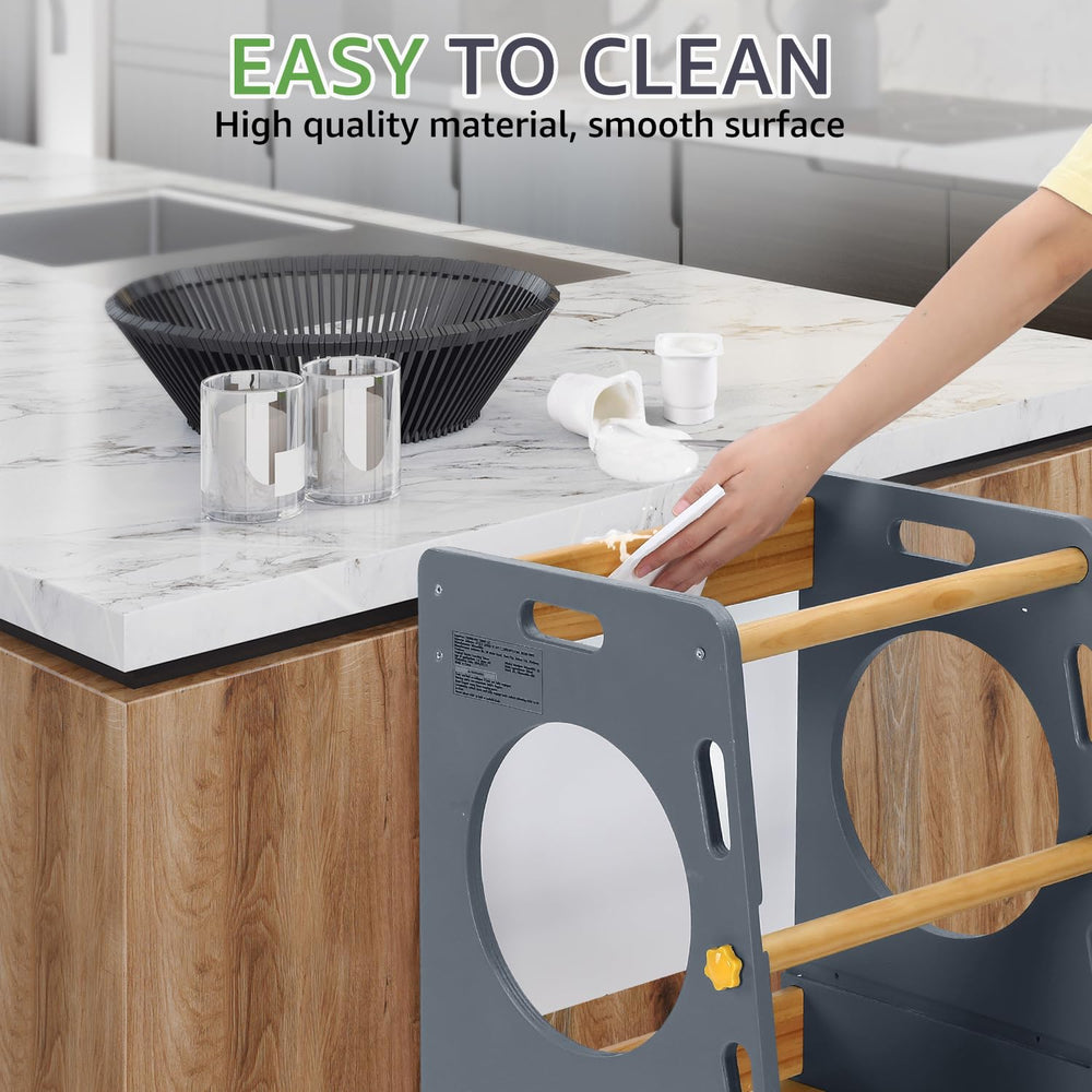 WeaveWiz Toddler Tower at 16 inch height supports mid height kitchen activities.