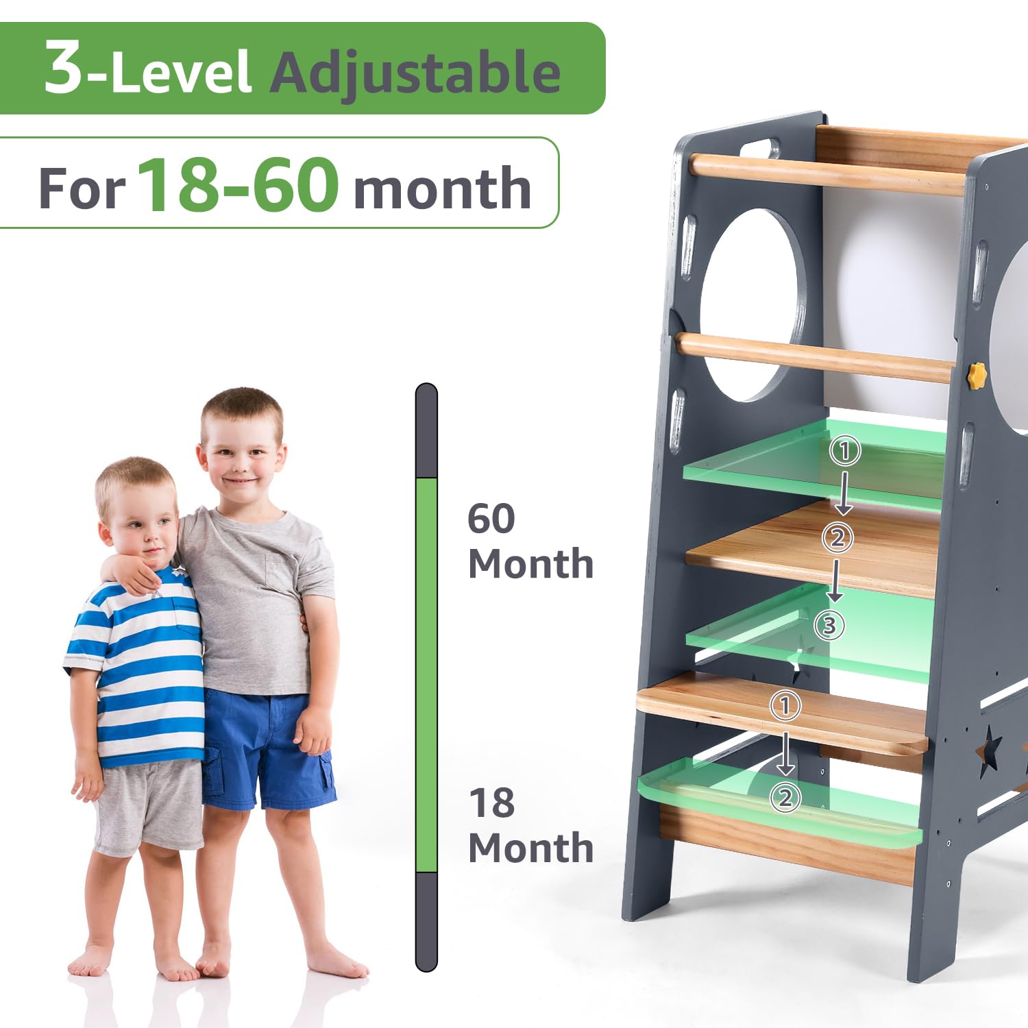 WeaveWiz Toddler Tower at 20 inch height accommodates taller preschoolers.