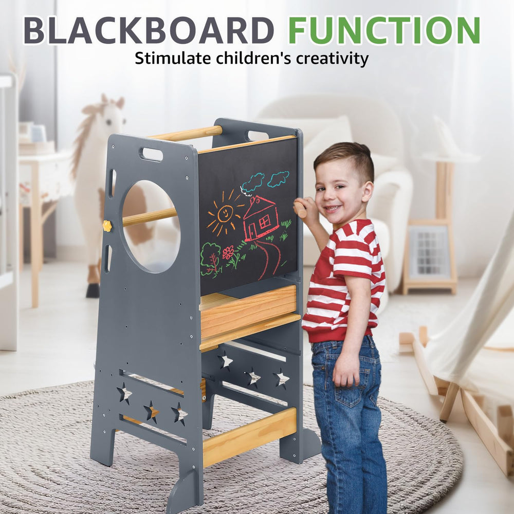 WeaveWiz Toddler Tower removable safety rail allows flexible room to room use.