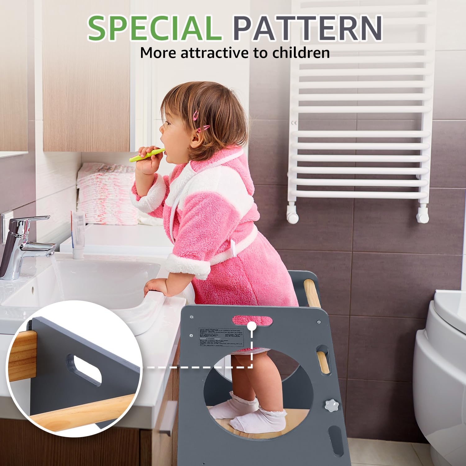 WeaveWiz Toddler Tower side blackboard encourages creativity while standing.