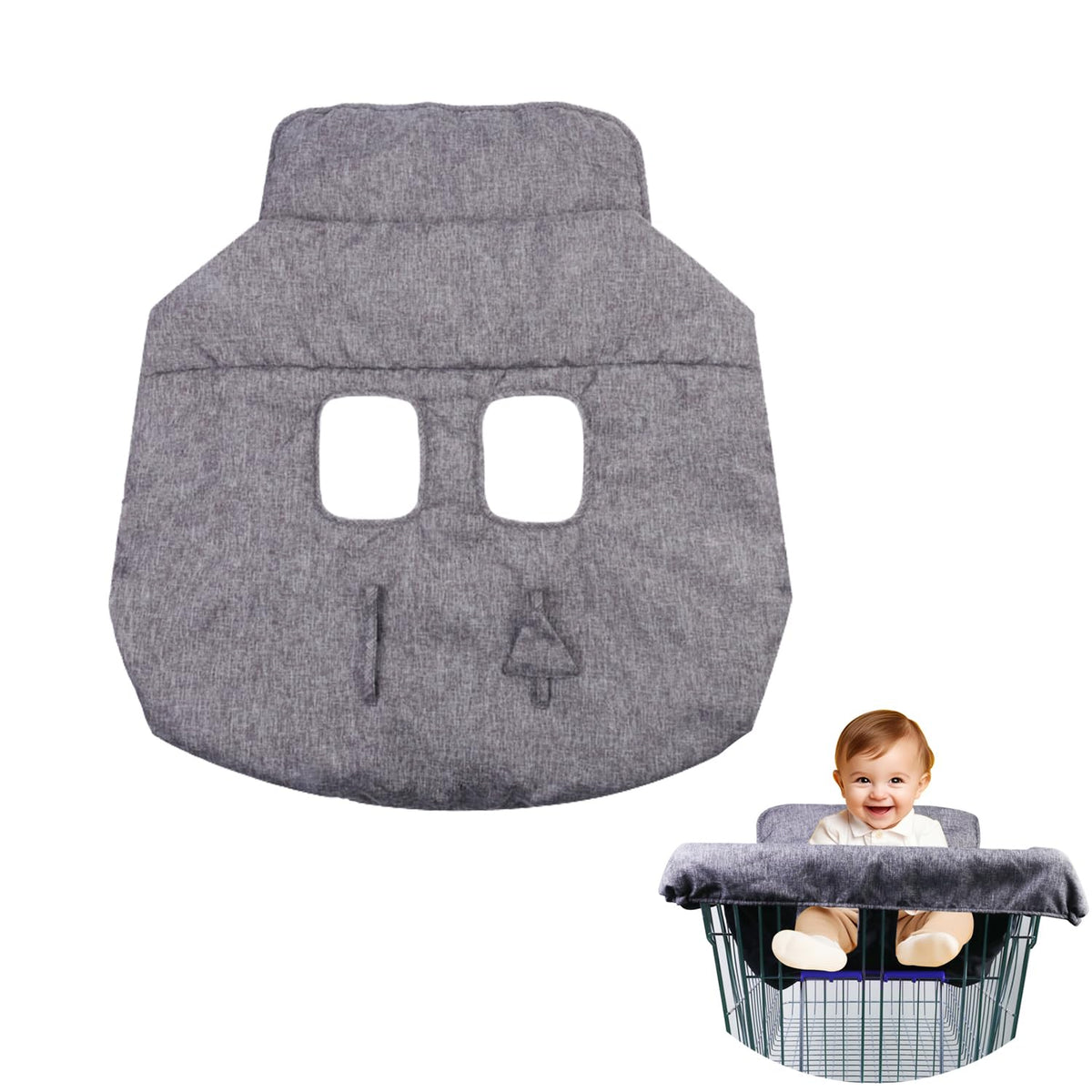 WedFeir shopping cart cover in grey protects baby during shopping.