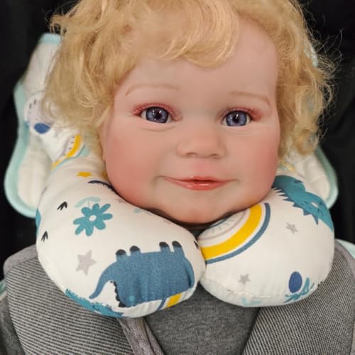 Wedfull Dinosaur travel pillow provides head and neck support in a stroller.