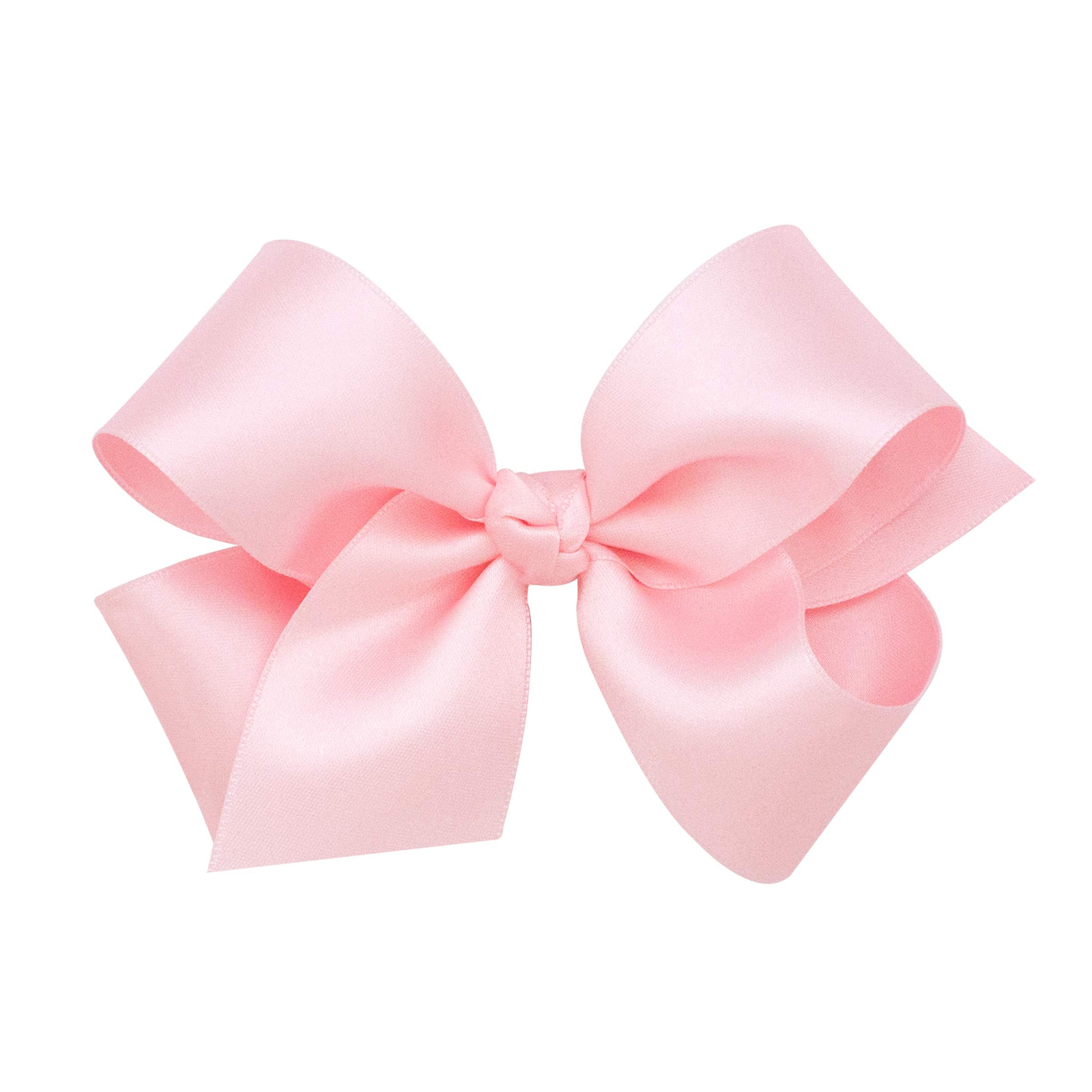 Wee Ones classic French satin bow on WeeStay clip with silky sheen in light pink.