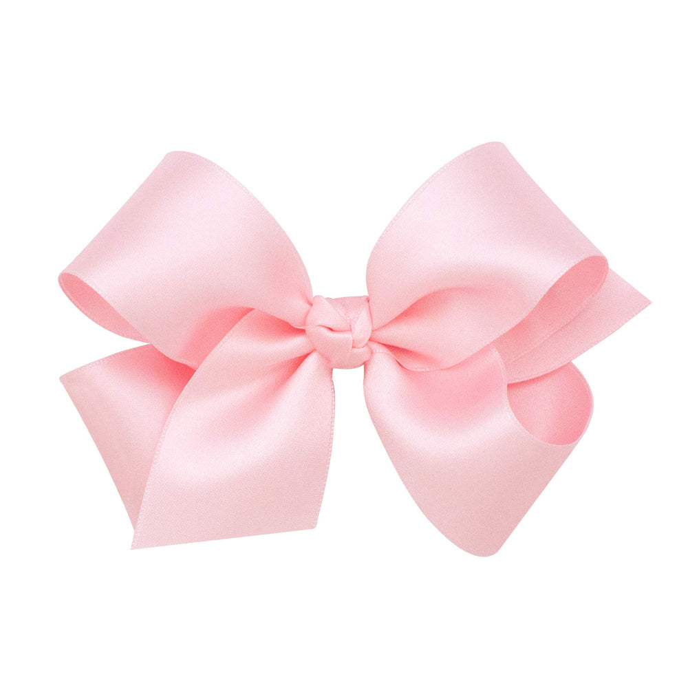 Wee Ones classic French satin bow on WeeStay clip with silky sheen in light pink.