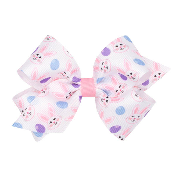 Wee Ones Easter Bunny Print hair bow on Wee Stay clip for reliable all-day wear