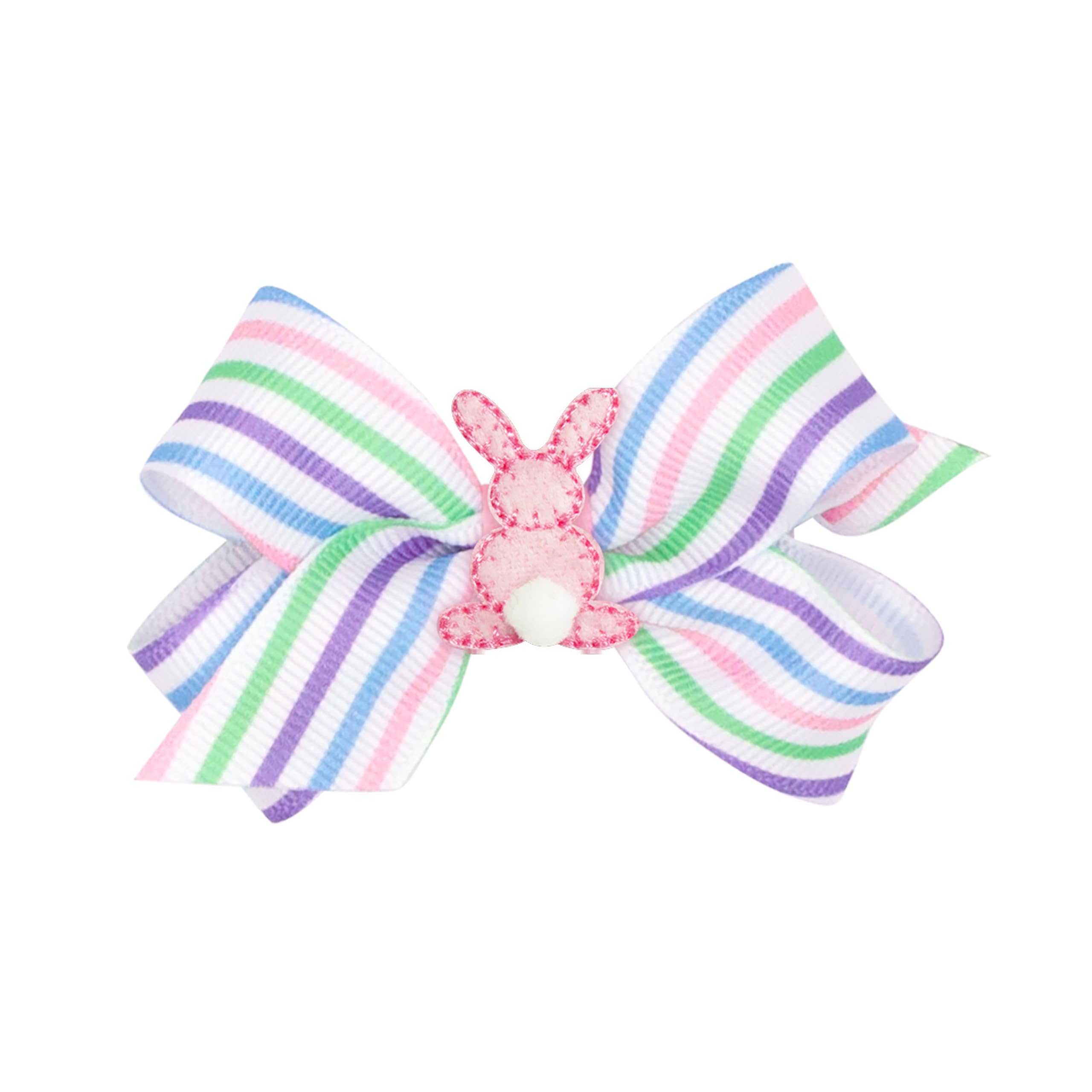 Wee Ones Easter puff tail bunny print hair bow on WeeStay clip for secure wear.