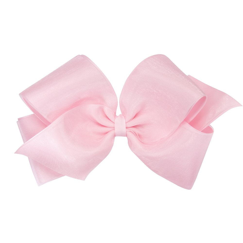 Wee Ones bow with organza overlay on WeeStay clip in light pink.