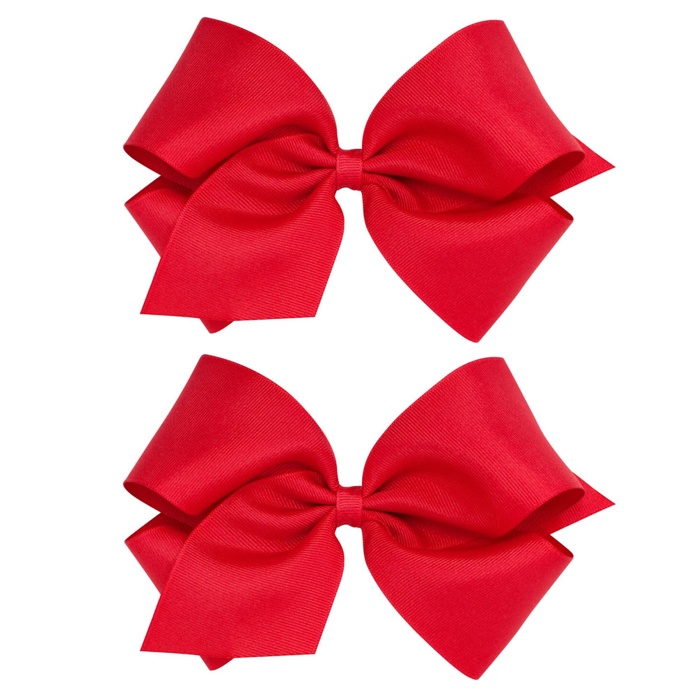 Wee Ones king red bow front view on a no-slip clip for secure daily wear