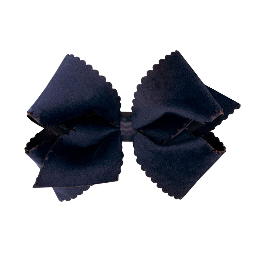 Wee Ones navy grosgrain hair bow with scalloped velvet overlay, stylish and easy to pair