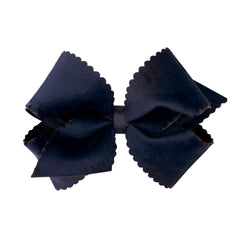 Wee Ones navy grosgrain hair bow with scalloped velvet overlay, stylish and easy to pair