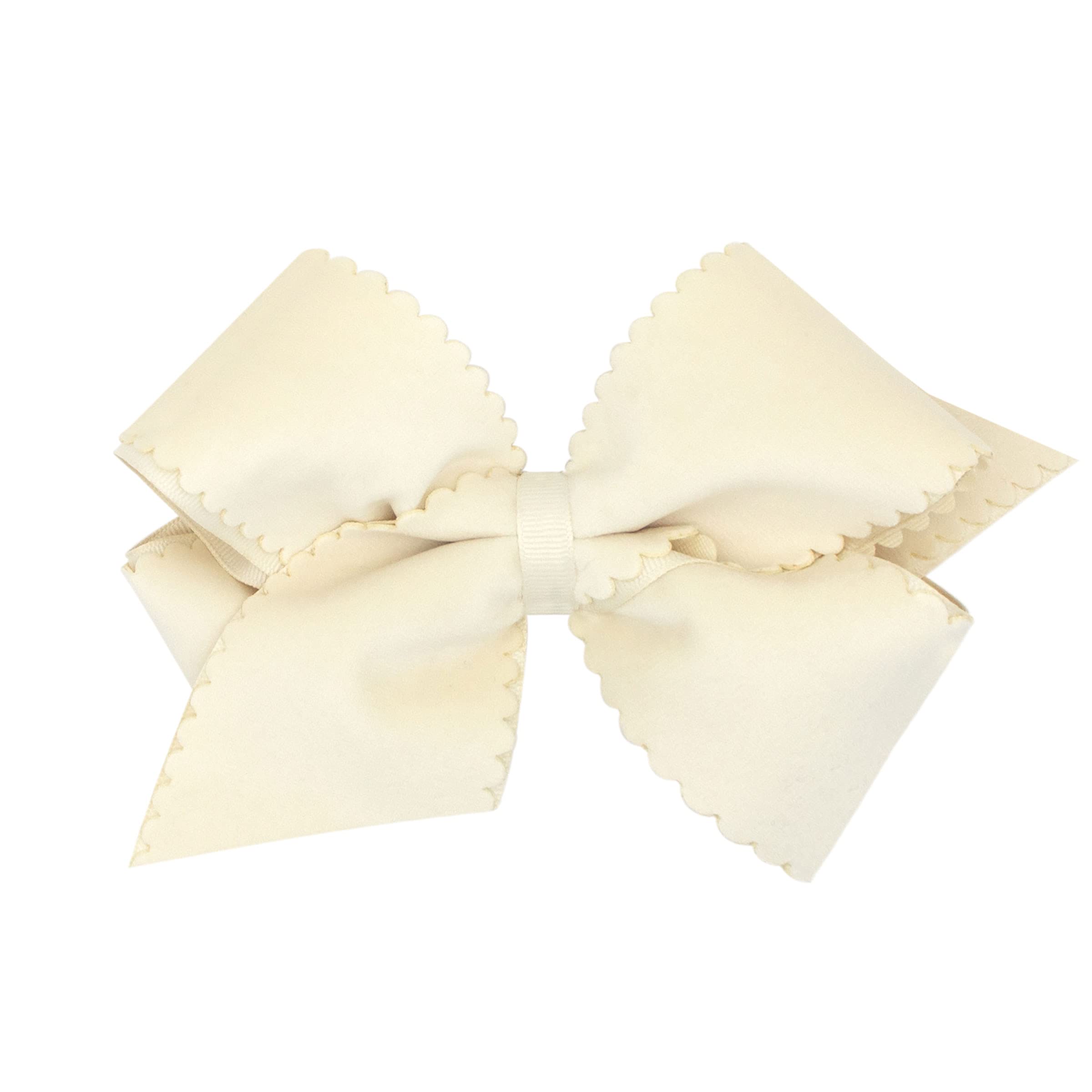 Wee Ones Grosgrain bow with scalloped velvet overlay in antique white, timeless everyday style.