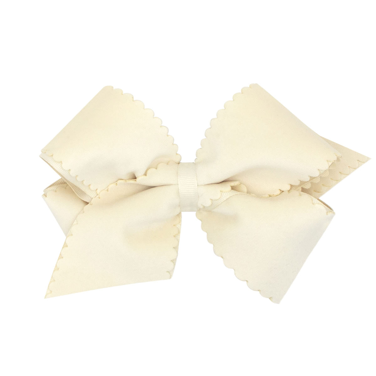 Wee Ones Grosgrain bow with scalloped velvet overlay in antique white, timeless everyday style.