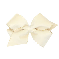 Wee Ones Grosgrain bow with scalloped velvet overlay in antique white, timeless everyday style.