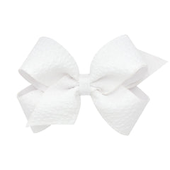 Wee Ones grosgrain seersucker bow on WeeStay clip, white, front view for polished everyday wear.