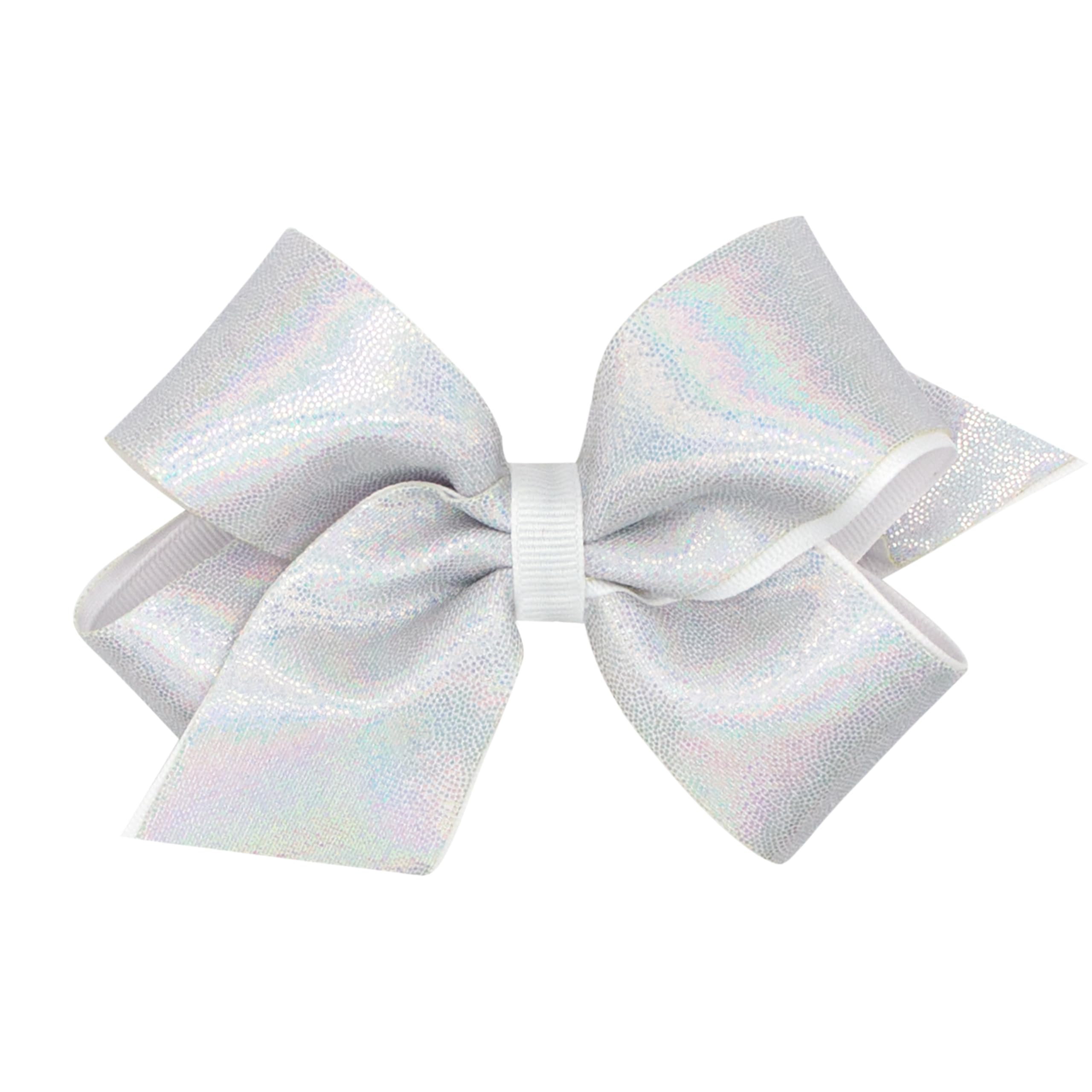 Wee Ones mirror dot overlay bow in white adds a polished touch to daily hairstyles.