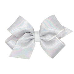Wee Ones mirror dot overlay bow in white adds a polished touch to daily hairstyles.
