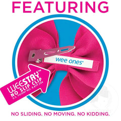 Wee Ones medium white bow features grosgrain overlay for structured, lasting charm.