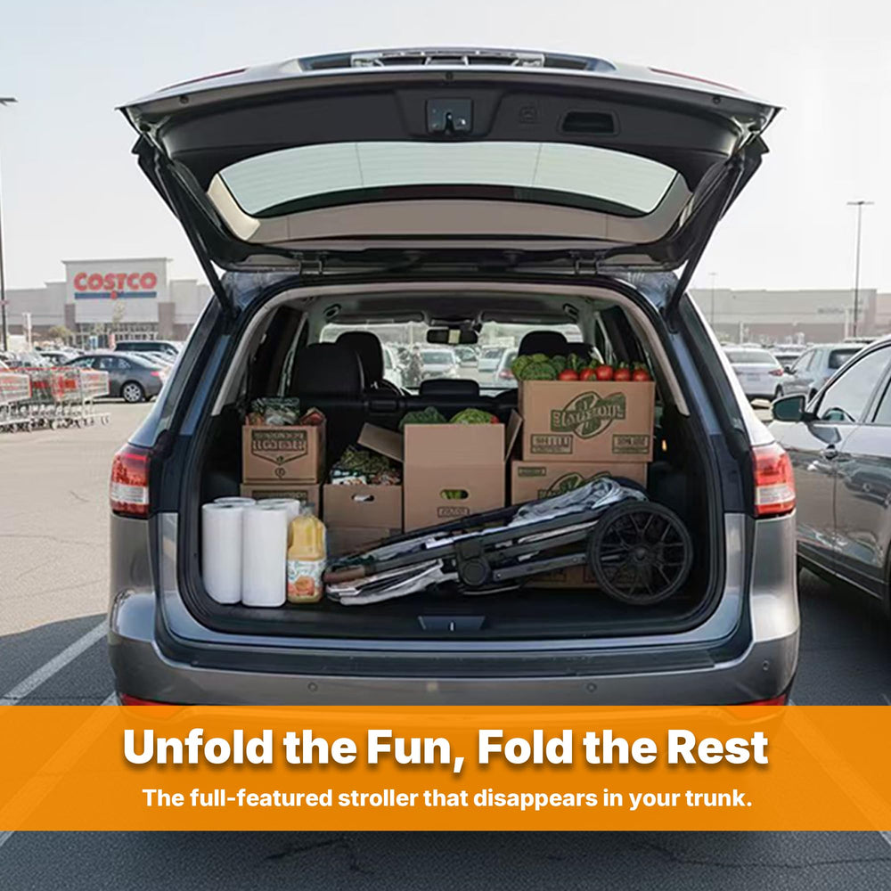 Weego Wagon removable canopy offers UPF 50 sun and rain protection.